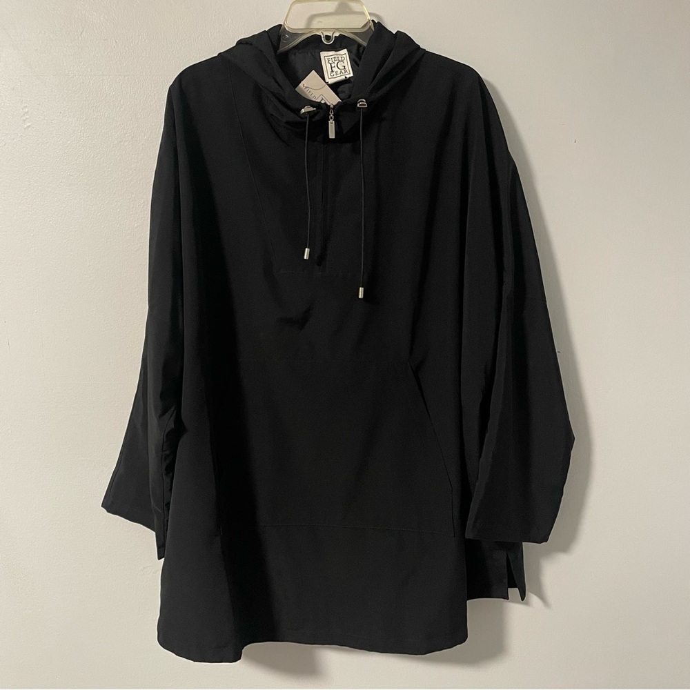 Field Gear Black Hooded 1/4-zip Windbreaker Jacket Rain Coat women’s L‎